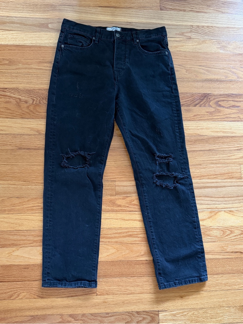 We The Free Jeans Women's 28 Black with Holes Button Fly High Rise